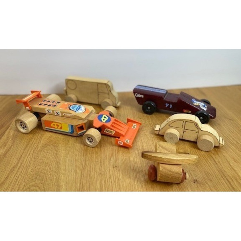 Fisher-Price Montgomery Schoolhouse Wood Toy Vehicle Lot 5pc Kids Orange Good